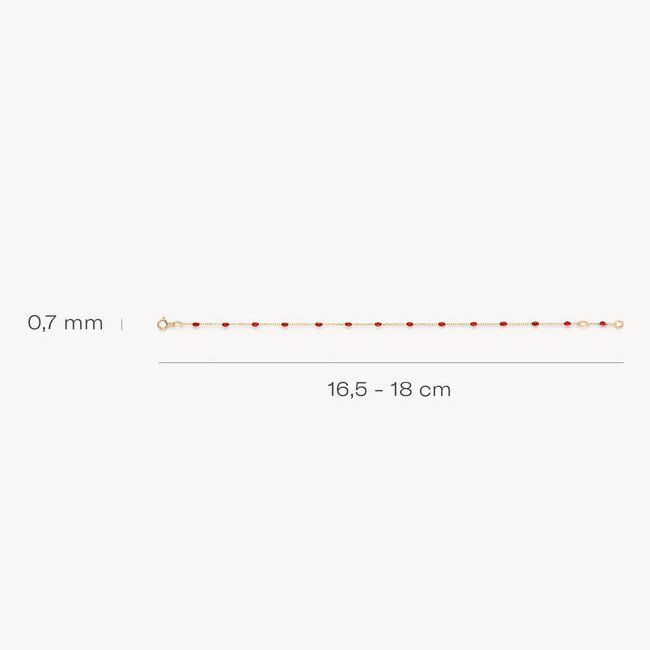 Armband 2226YRR - 14k Geelgoud met rode resin