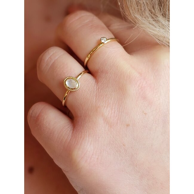 Ring 1239YMQ - 14k Geel goud met mother of pearl en pure quartz