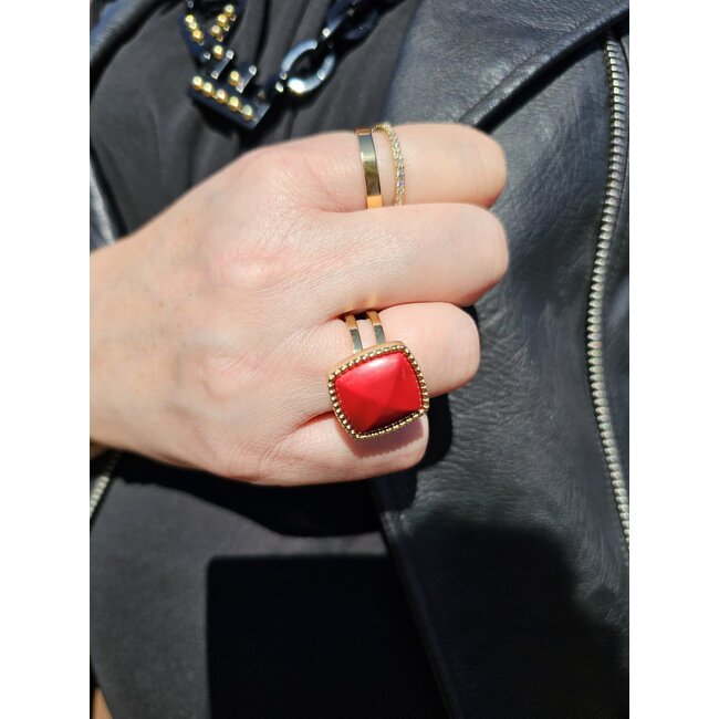 Kosmic Bali Square Gem Steen - Coral Red