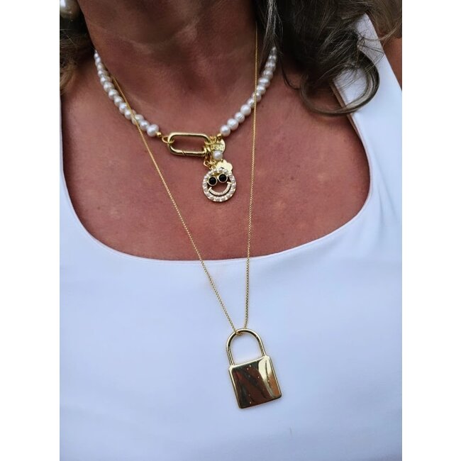 Ketting Fijne Schakel Goudkleurig Met Slot Hanger