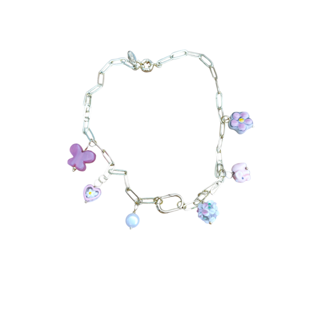 Ketting Metaal Schakel Pastel Roze Met Bedels