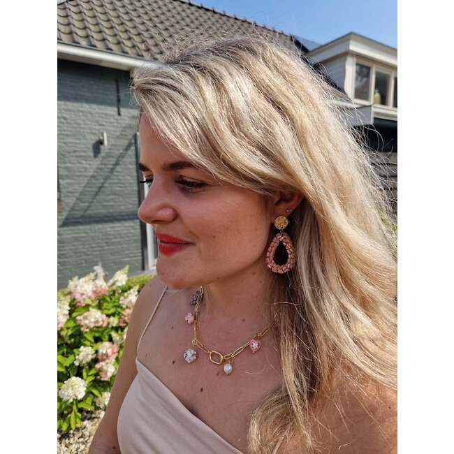 Ketting Metaal Schakel Pastel Roze Met Bedels