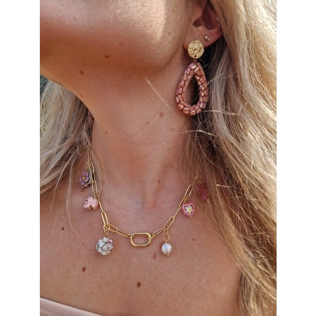 Ketting Metaal Schakel Pastel Roze Met Bedels