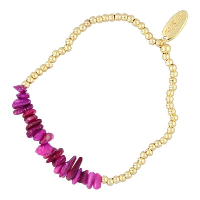 Armband Halfedelsteen Chips Magenta En 3MM gold plated