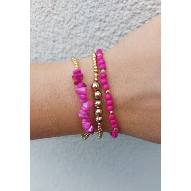 Armband Halfedelsteen Chips Magenta En 3MM gold plated