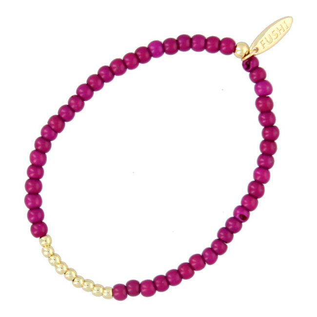Armband Dyed Turquoise 3MM Fuchsia Met gold plated Balletjes