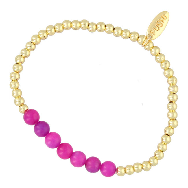 Armband Halfedelsteen Agaat Fuchsia Met gold plated Goud