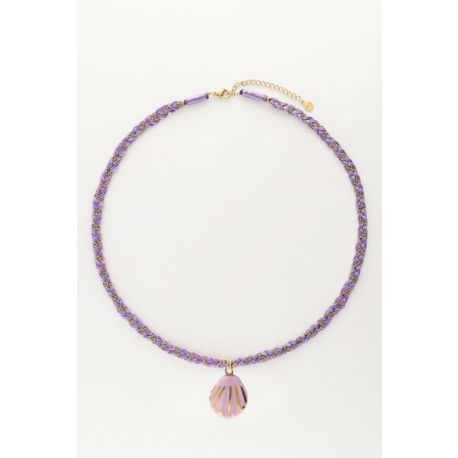 Art rode gevlochten koord ketting met schelp