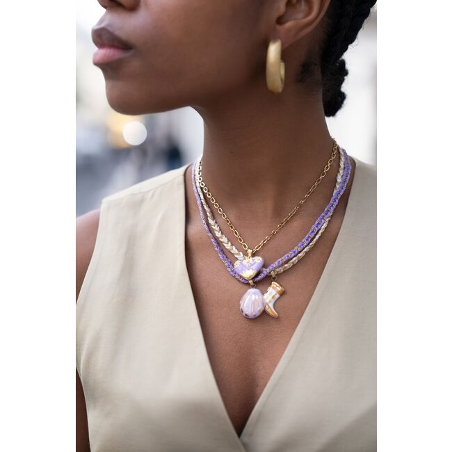 Art rode gevlochten koord ketting met schelp