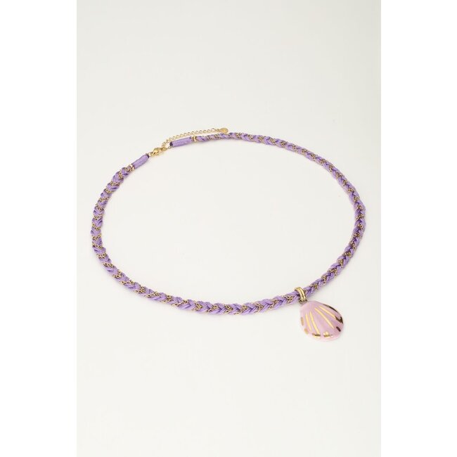 Art rode gevlochten koord ketting met schelp