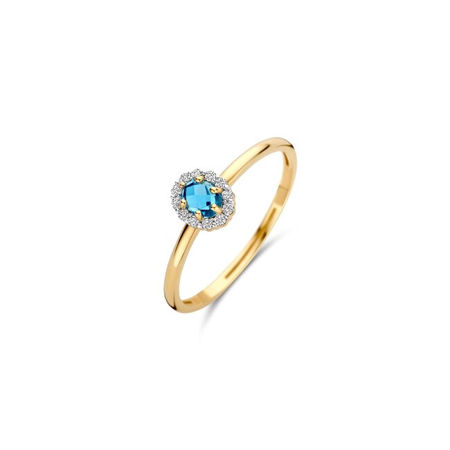 Ring 1258YLB - Geelgoud (14k) met Blauwe Topaas en Zirkonia