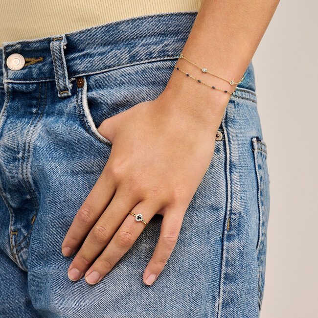 Ring 1258YLB - Geelgoud (14k) met Blauwe Topaas en Zirkonia