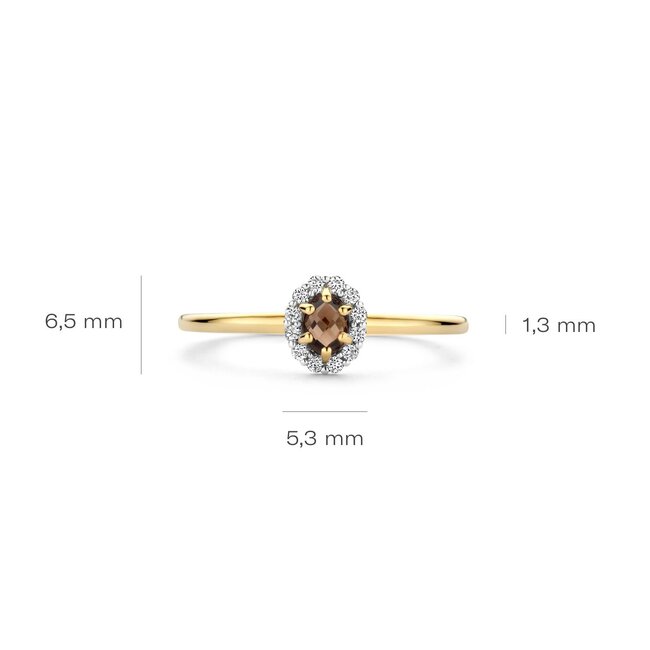 Ring 1258YSQ - Geelgoud (14k) met Smokey Quartz en Zirkonia