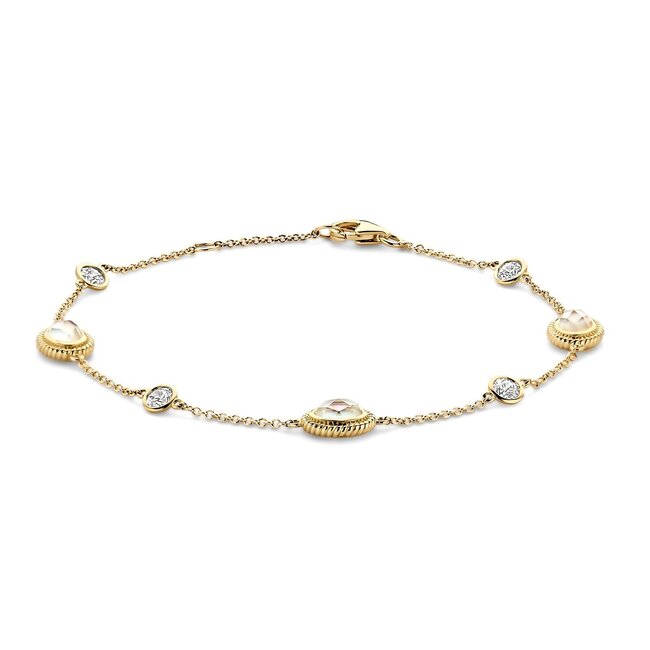 Armband 2252YMQ - Geelgoud (14k) met Doublette van Mother of Pearl met Rock Crystal en Zirkonia
