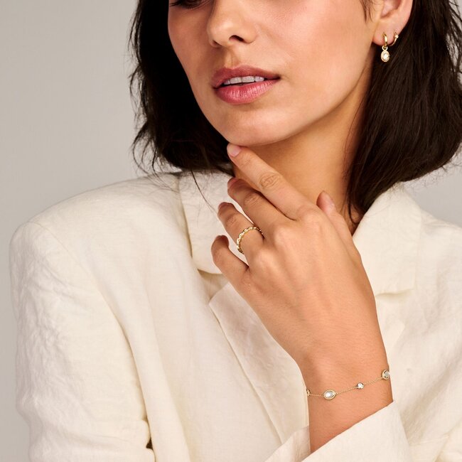 Armband 2252YMQ - Geelgoud (14k) met Doublette van Mother of Pearl met Rock Crystal en Zirkonia