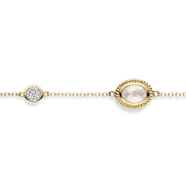 Armband 2252YMQ - Geelgoud (14k) met Doublette van Mother of Pearl met Rock Crystal en Zirkonia