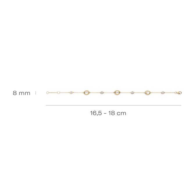 Armband 2252YMQ - Geelgoud (14k) met Doublette van Mother of Pearl met Rock Crystal en Zirkonia