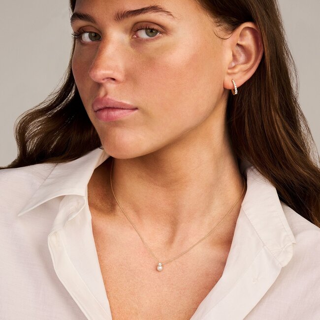 Collier 3163YPW - Geelgoud (14k) met Parel en Zirkonia