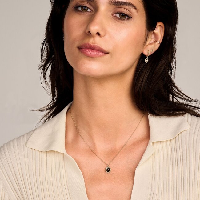 Collier 3169YBQ - Geelgoud (14k) met Doublette van Black Mother of Pearl met Rock Crystal