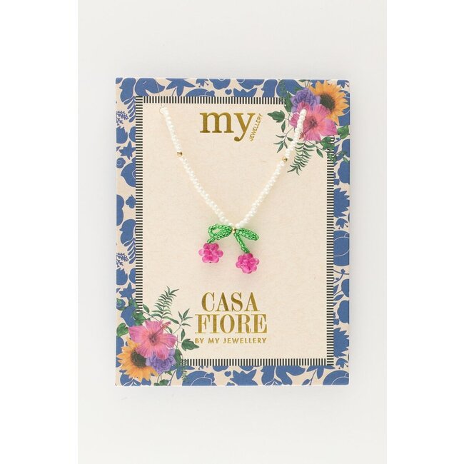 Witte kralen ketting met kers