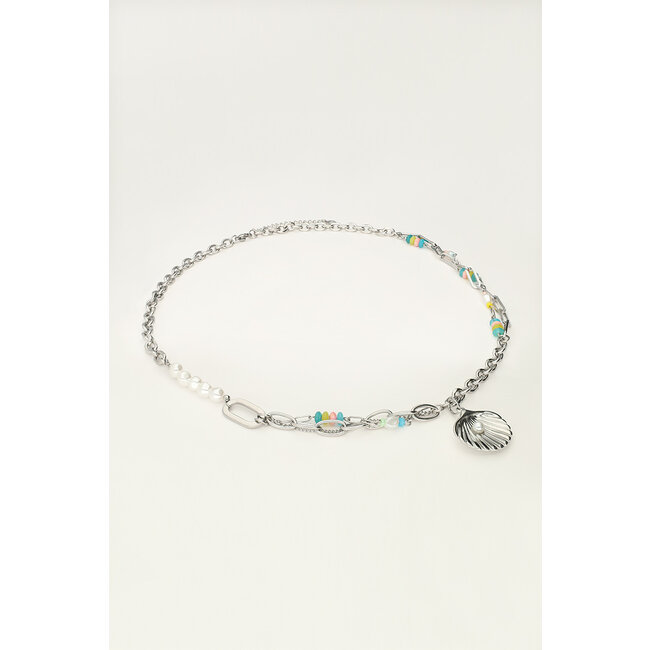 Ocean schakelketting met schelp en mulitkleur kraaltjes
