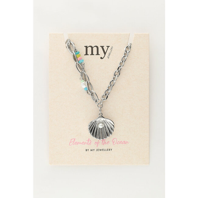 Ocean schakelketting met schelp en mulitkleur kraaltjes