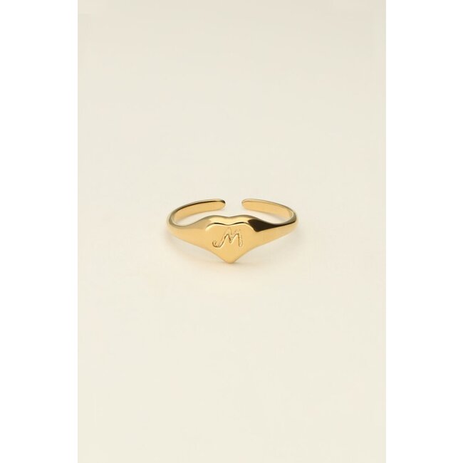 Hartjes zegelring met initial - Goudkleurig