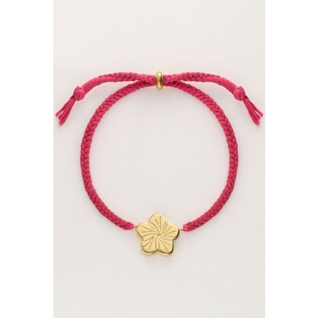 Art roze koord armband met bloem