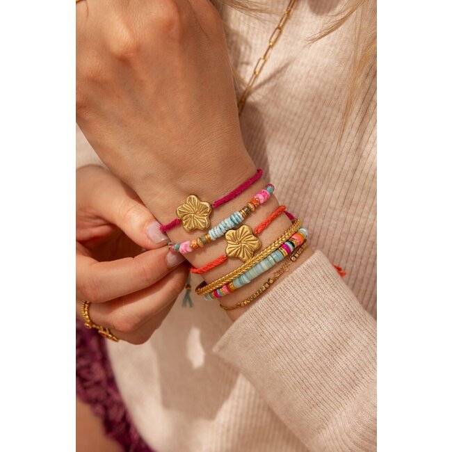 Art roze koord armband met bloem