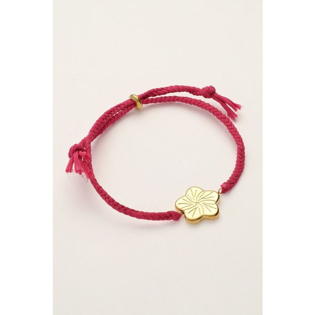 Art roze koord armband met bloem