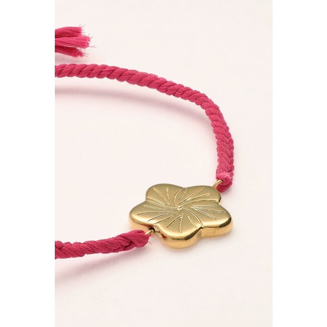 Art roze koord armband met bloem
