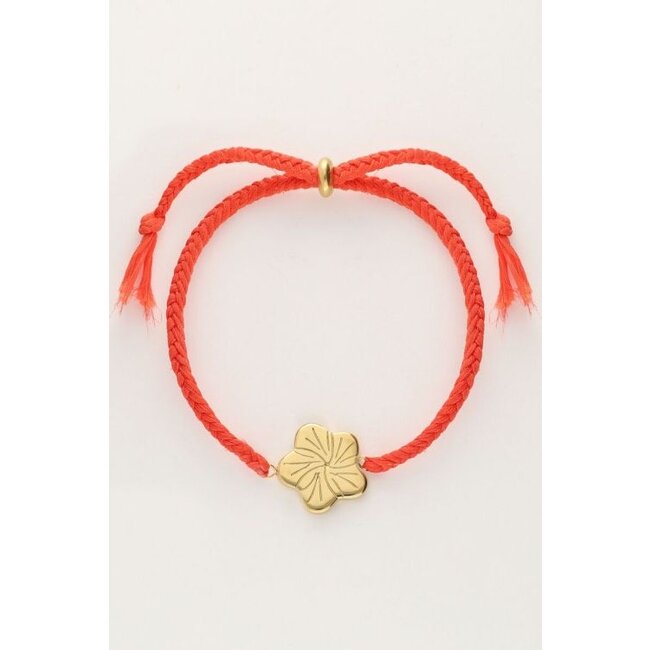 Art oranje koord armband met bloem