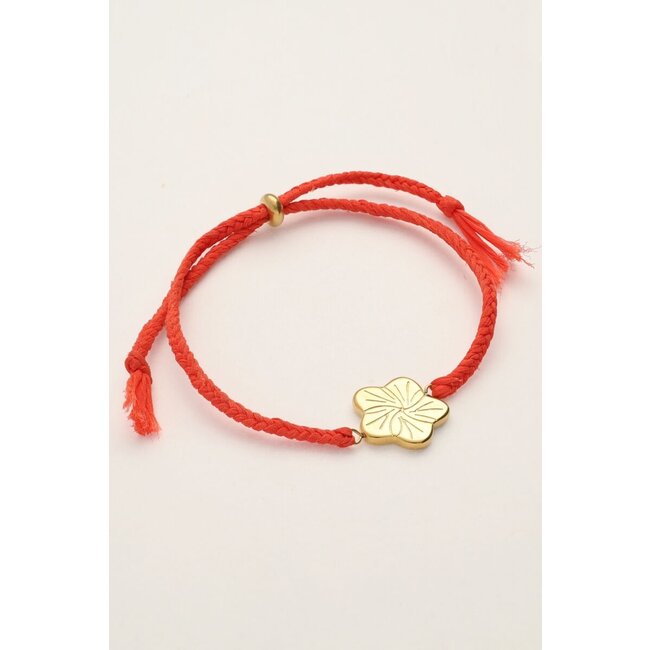 Art oranje koord armband met bloem