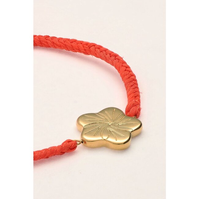 Art oranje koord armband met bloem