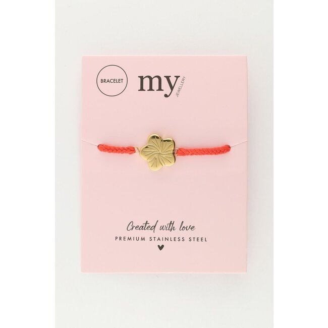 Art oranje koord armband met bloem
