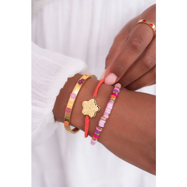 Art oranje koord armband met bloem