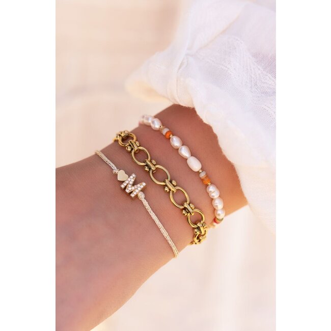 Beige initial armband