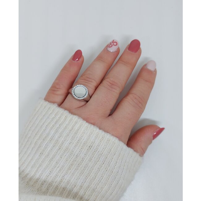 Zegelring met zirkonia - Zilver
