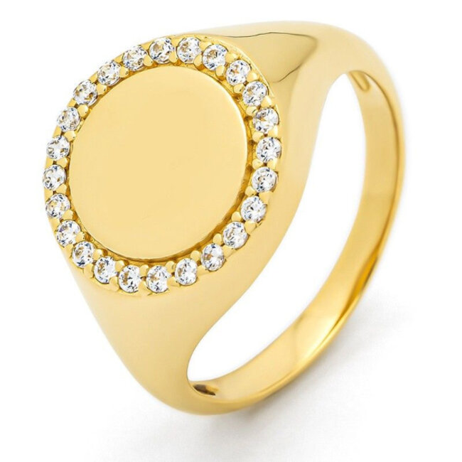 Zegelring met zirkonia - Goldplated