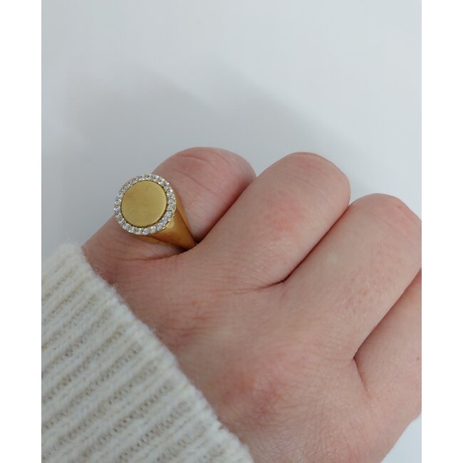 Zegelring met zirkonia - Goldplated