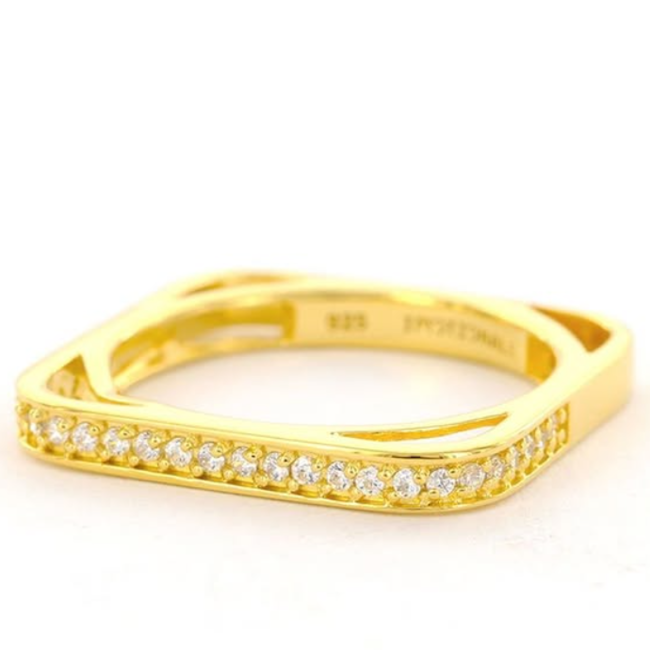 Vierkante ring met zirkonia - Goldplated