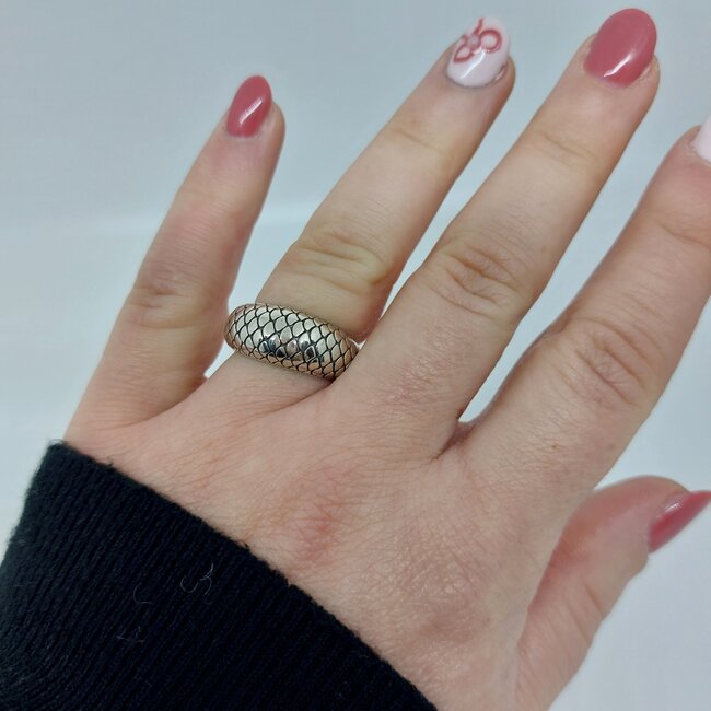 Brede ring met een werkje - Zilver