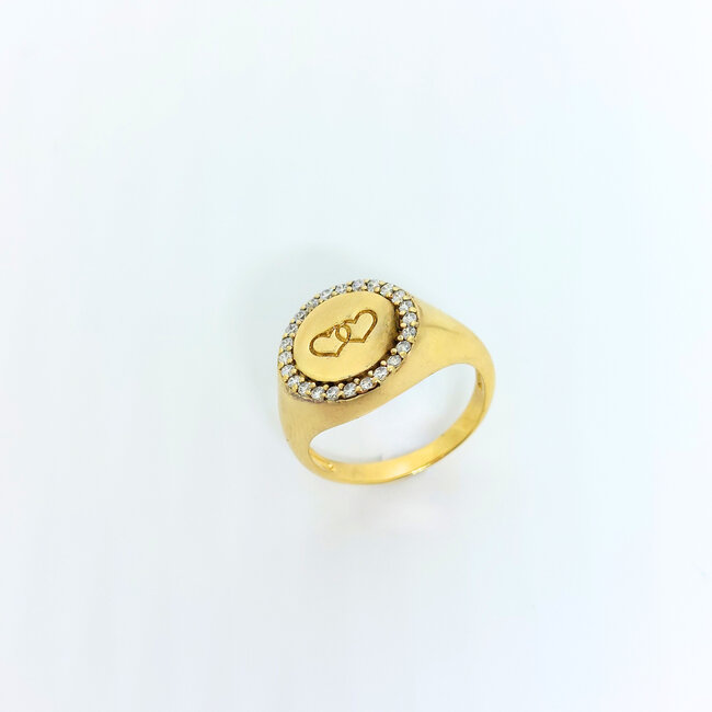 Hartjes zegelring met zirkonia - Goldplated