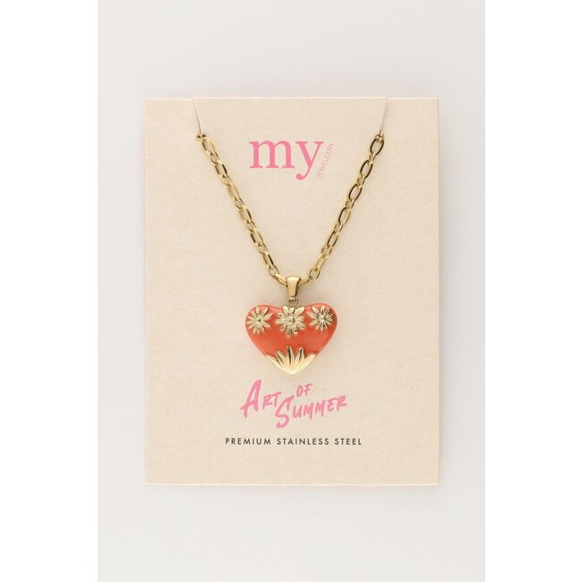 Art schakelketting met oranje vintage hart