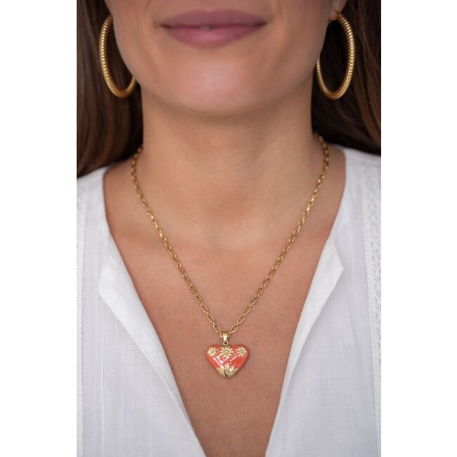Art schakelketting met oranje vintage hart