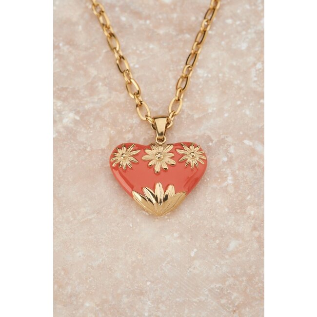 Art schakelketting met oranje vintage hart