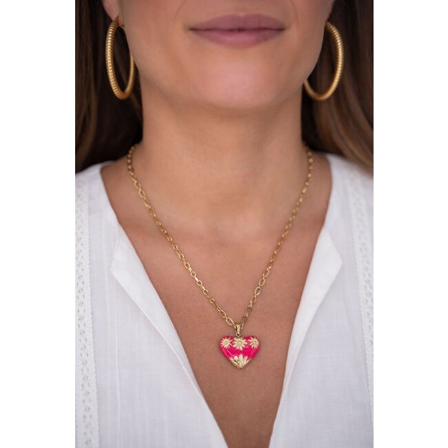 Art schakelketting met roze vintage hart