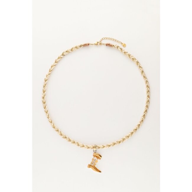 Art witte koord ketting met western boot