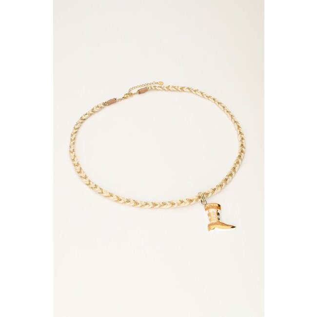 Art witte koord ketting met western boot