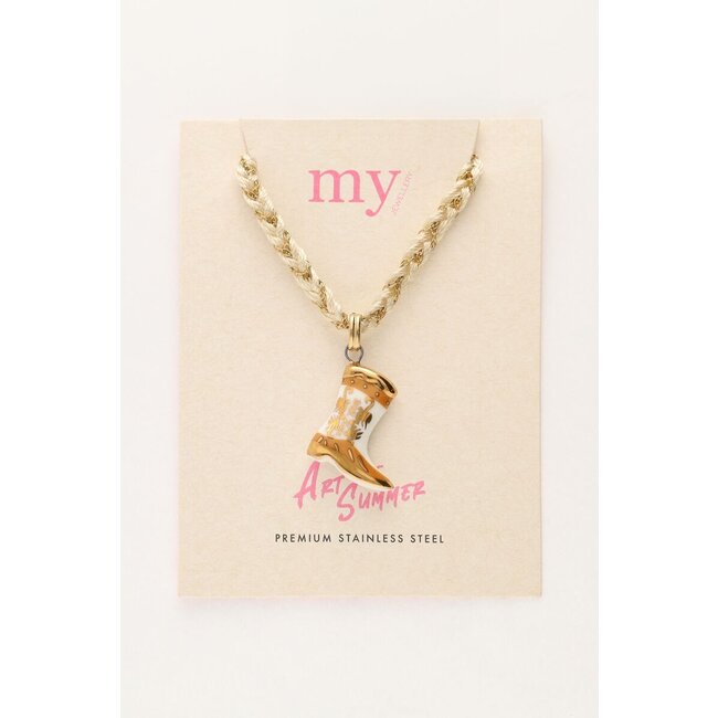 Art witte koord ketting met western boot